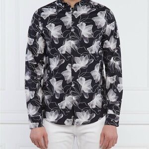 Armani Exchange Black and White Floral Dress Shirt